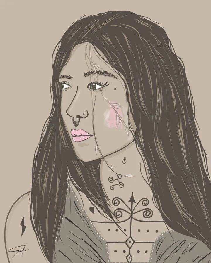 Illustration – Frauenportrait, seitliche Ansicht