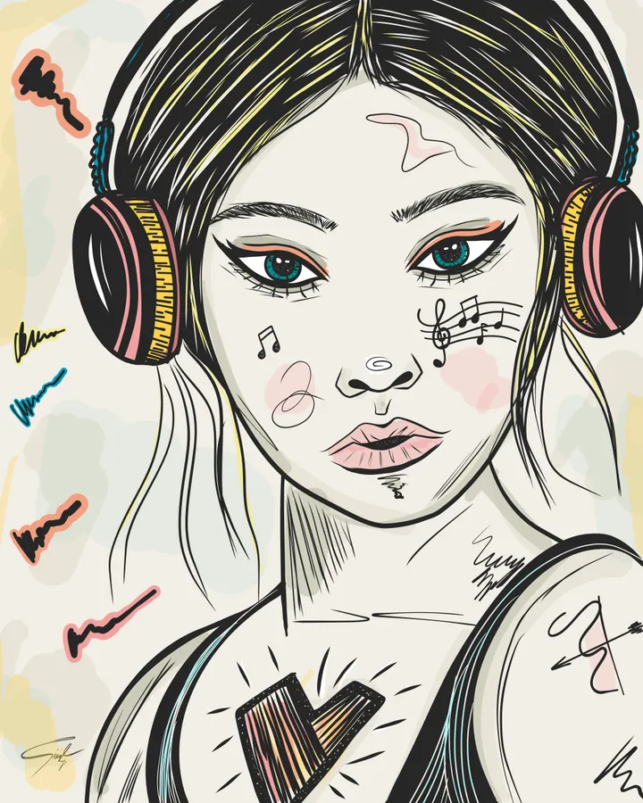 Illustration – Frauenportrait mit Kopfhörern
