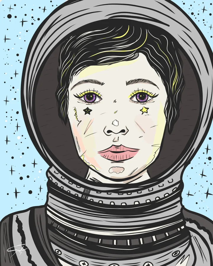 Illustration – Frauenportrait mit Kopftuch, Profil