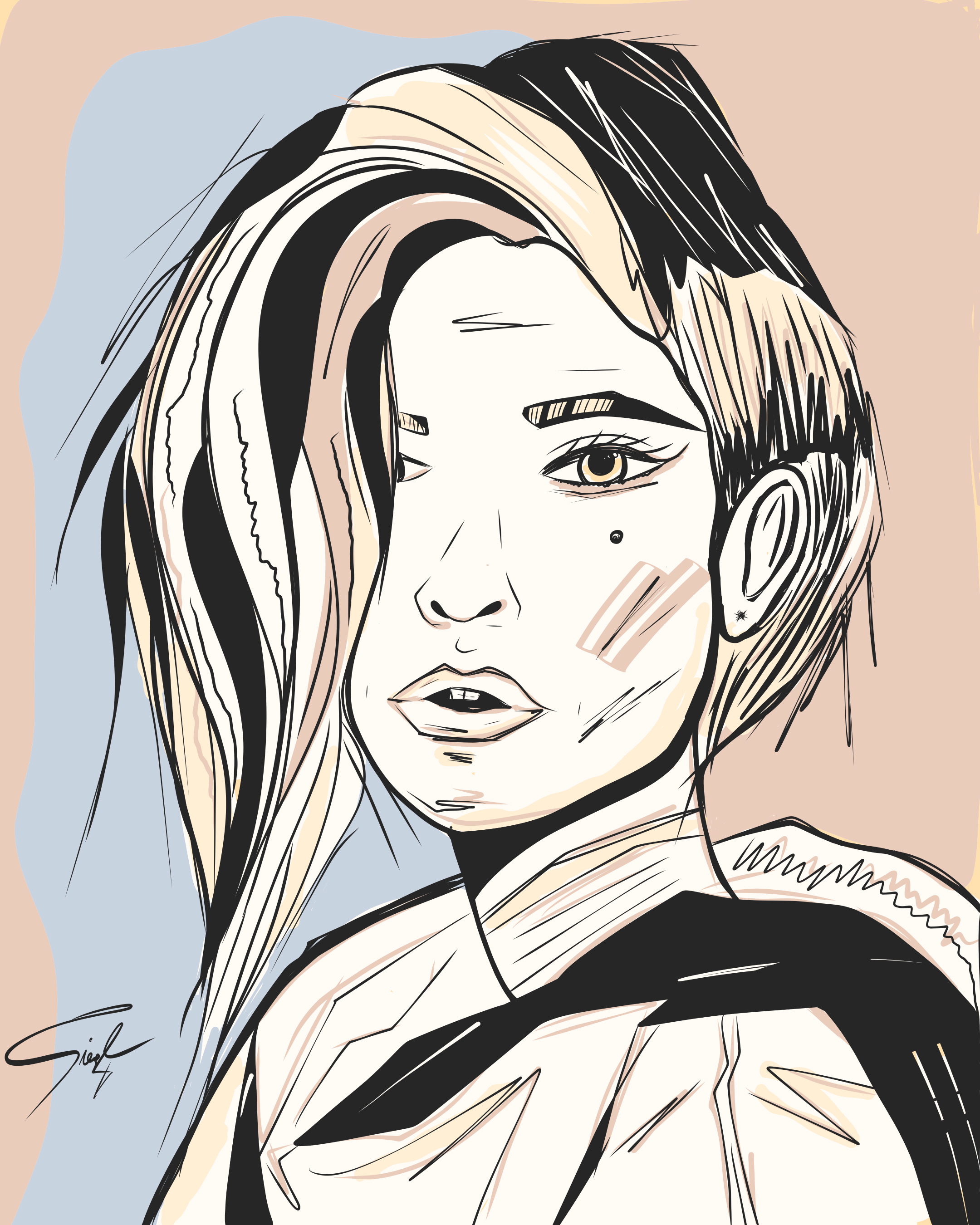 Illustration – Frauenportrait mit Schlangen