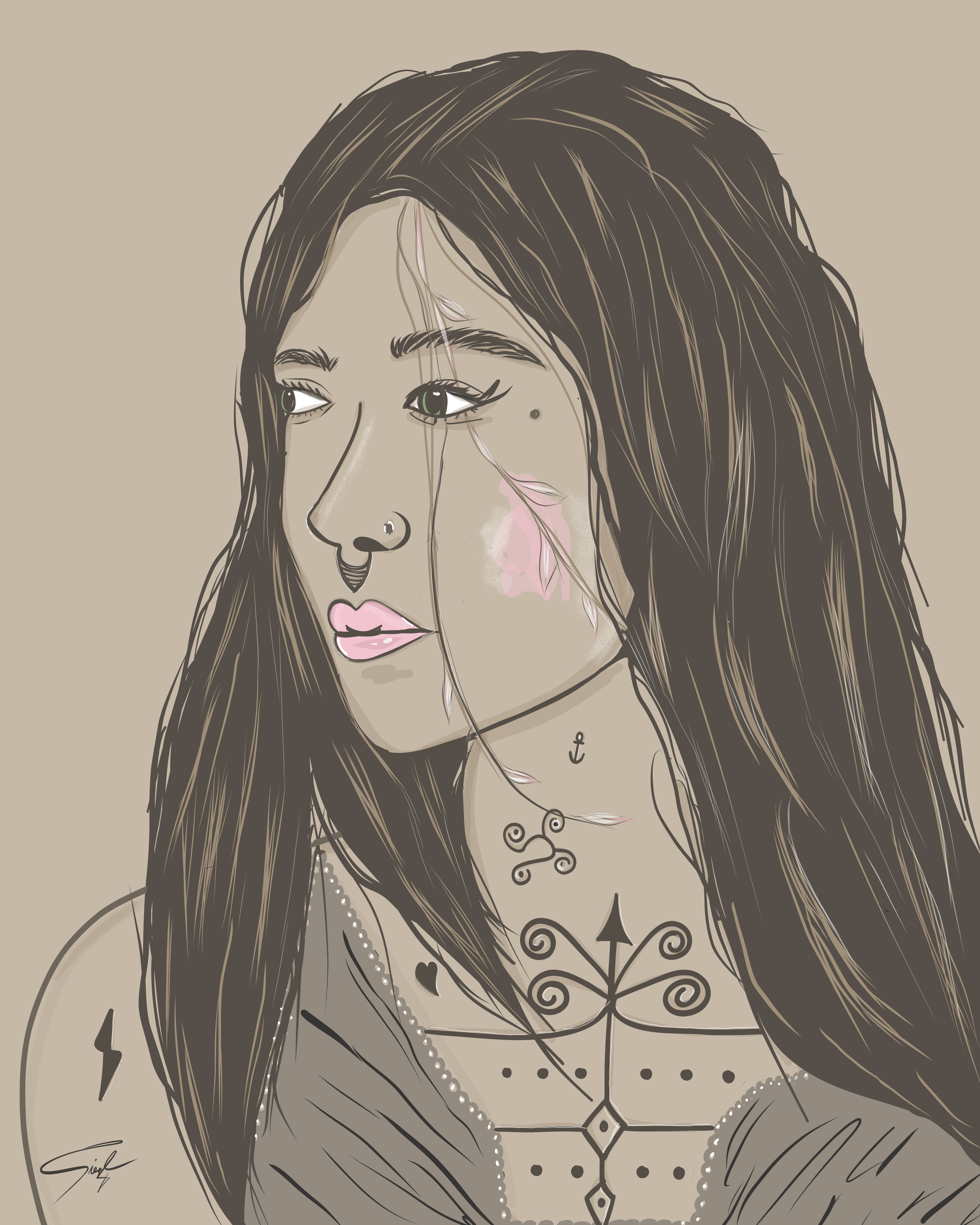 Illustration – Frauenportrait, seitliche Ansicht