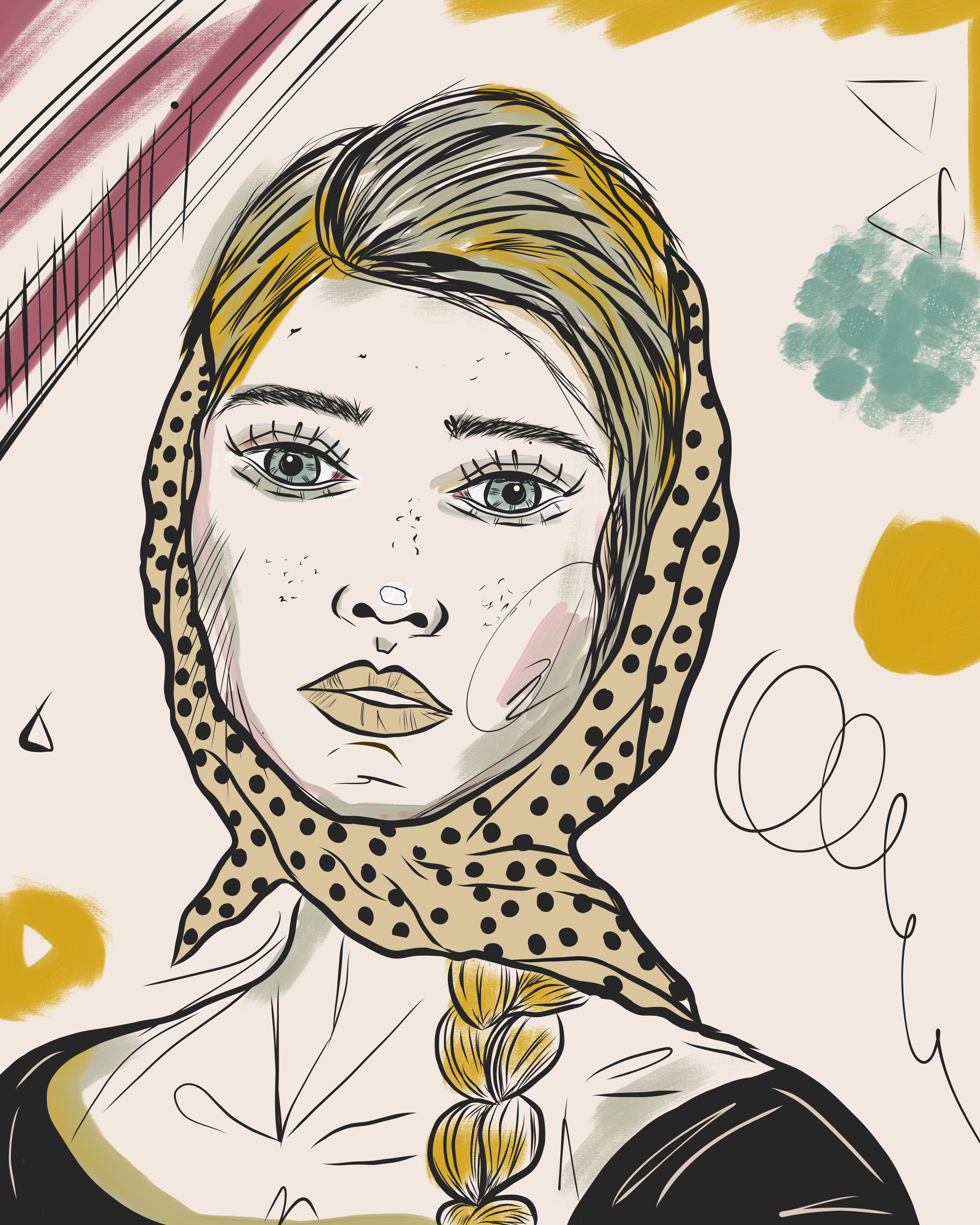 Illustration – Frauenportrait mit Kopftuch