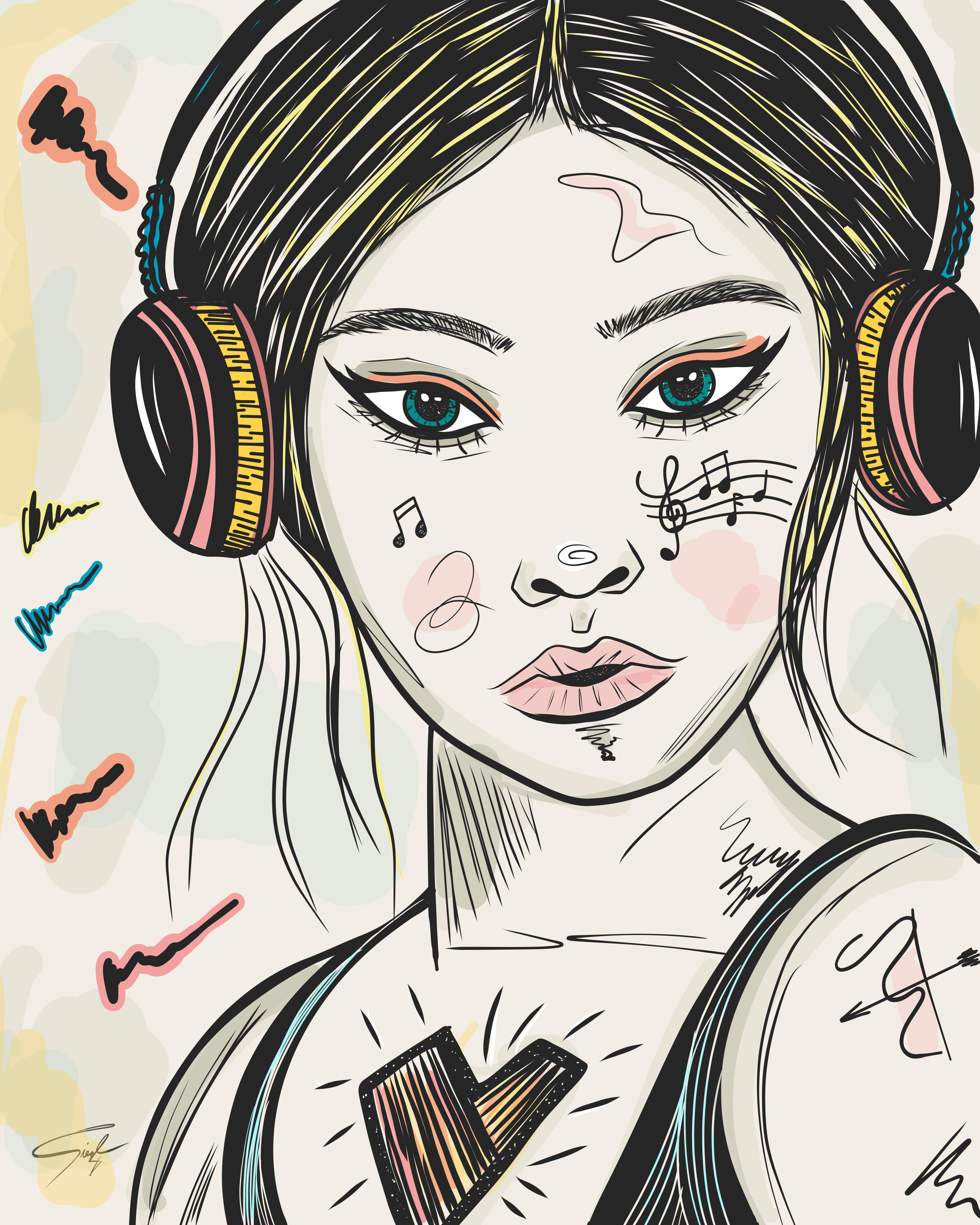 Illustration – Frauenportrait mit Kopfhörern