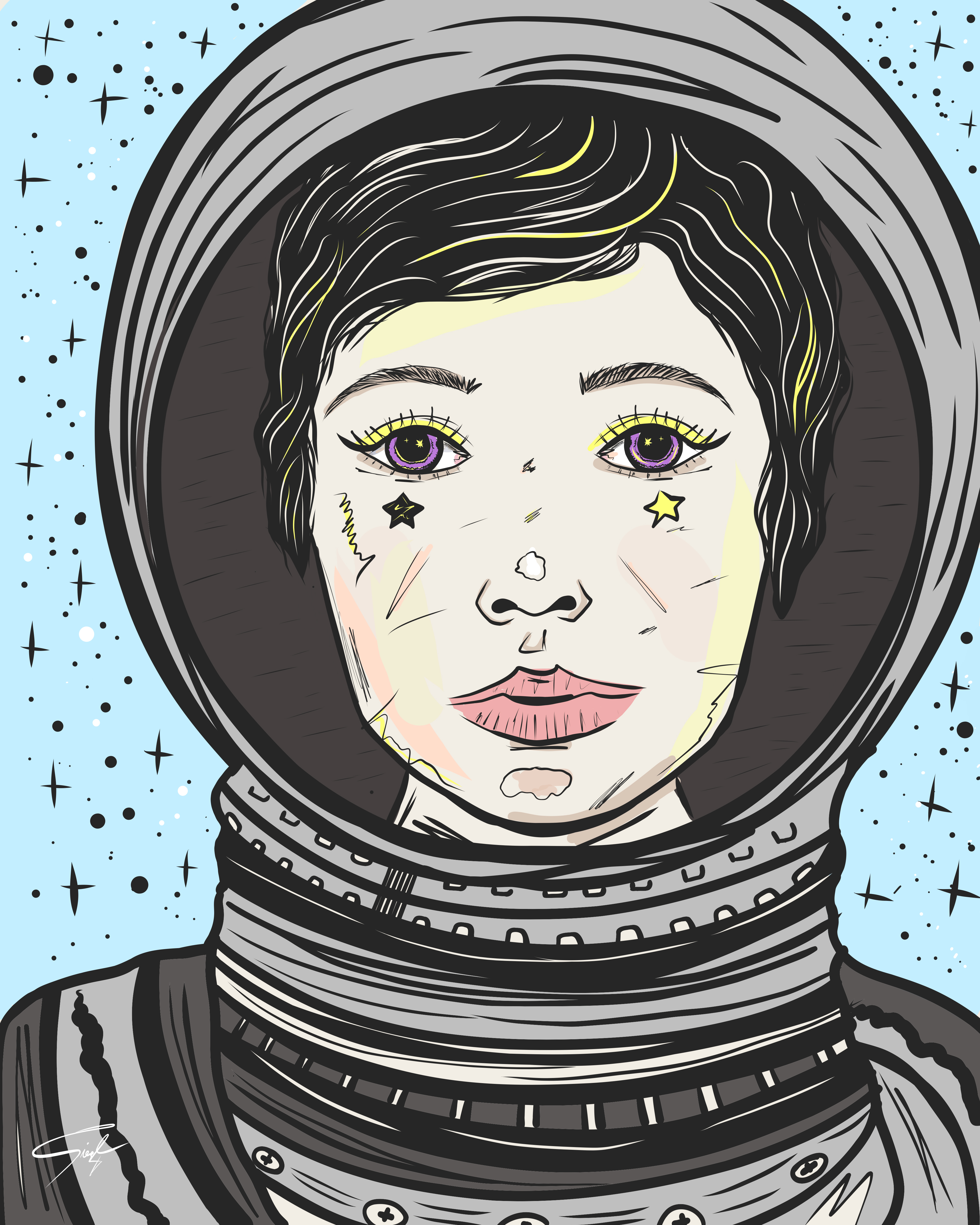 Illustration – Frauenportrait mit Kopftuch, Profil